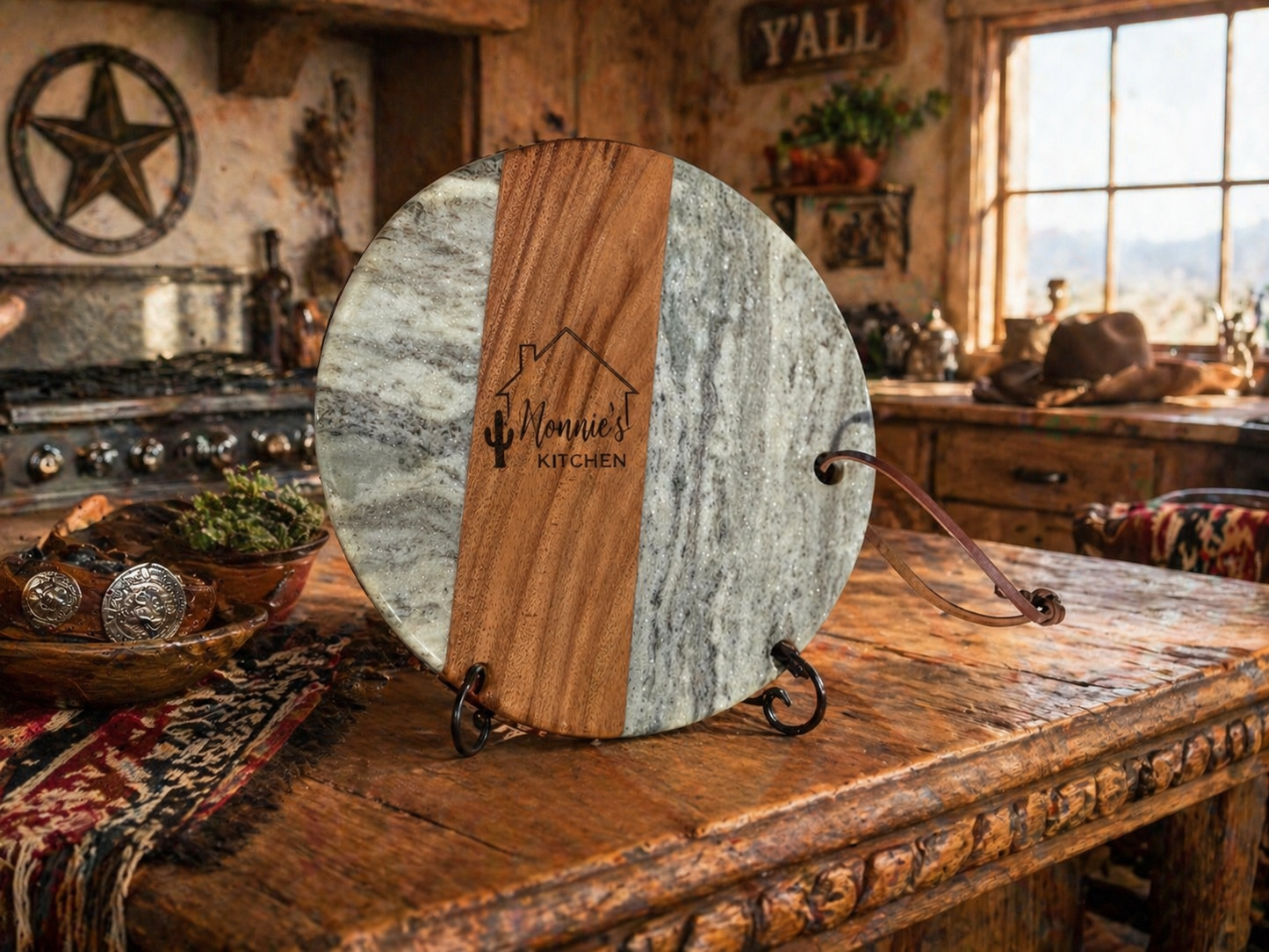 Gray Round Marble and Acacia Charcuterie Board