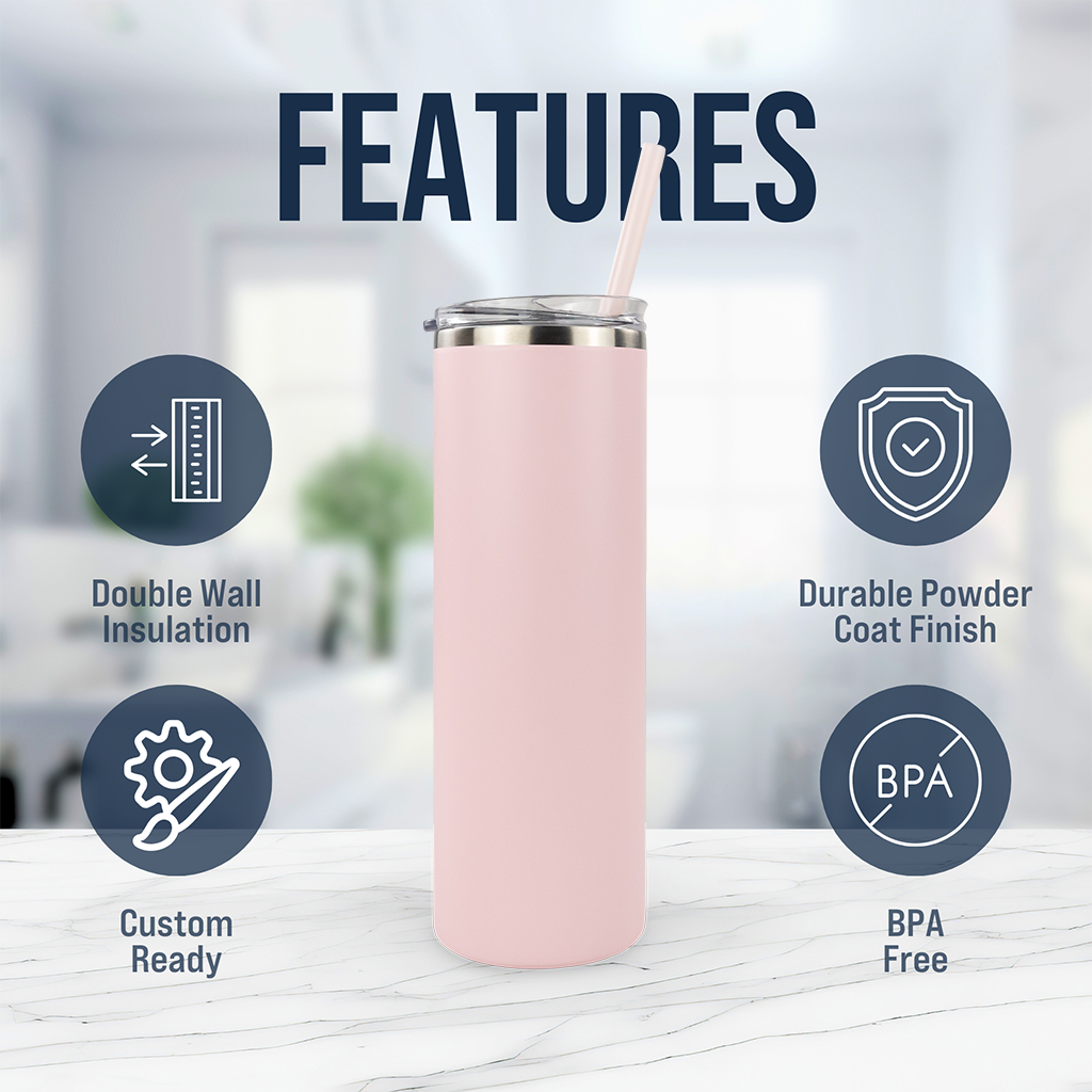 20oz POWDER COATED SKINNY TUMBLER One Side Personalized