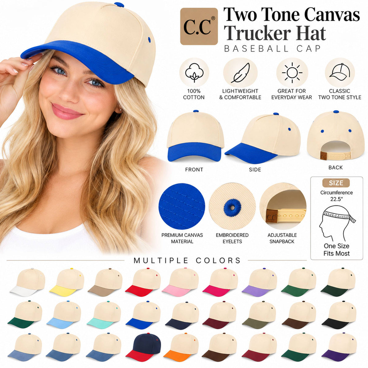 C.C Two Tone Canvas Trucker Hat Baseball Cap