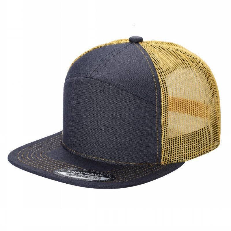Unbranded 7-Panel Trucker Flat Bill Hat, Blank 7 Panel Mesh Back Cap