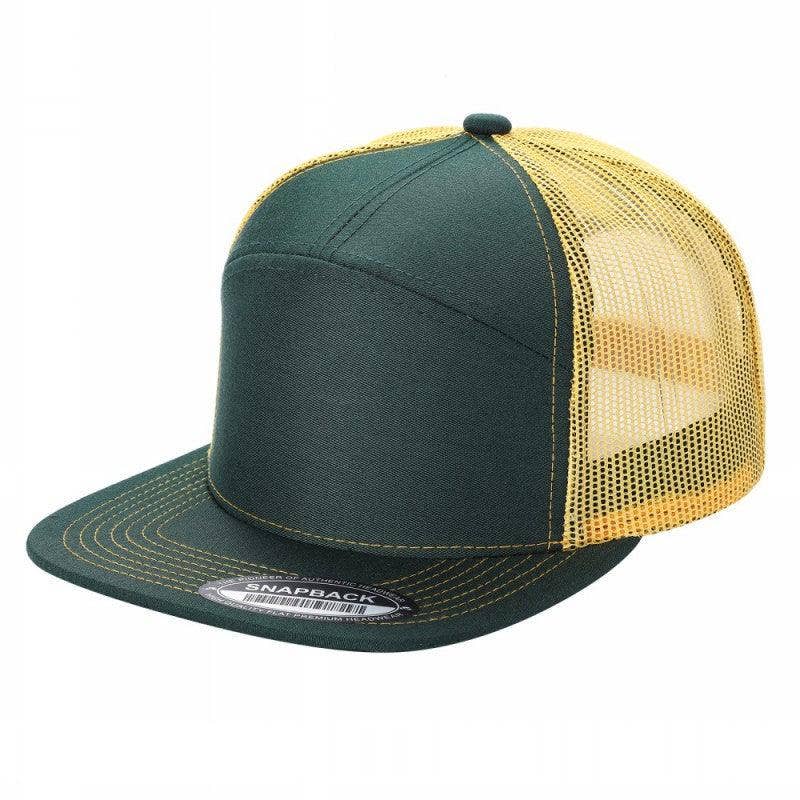Unbranded 7-Panel Trucker Flat Bill Hat, Blank 7 Panel Mesh Back Cap