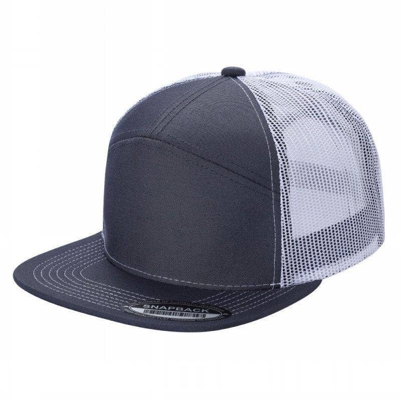 Unbranded 7-Panel Trucker Flat Bill Hat, Blank 7 Panel Mesh Back Cap