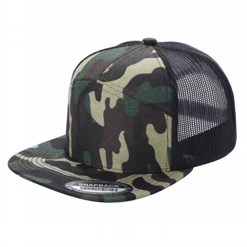 Unbranded 7-Panel Trucker Flat Bill Hat, Blank 7 Panel Mesh Back Cap