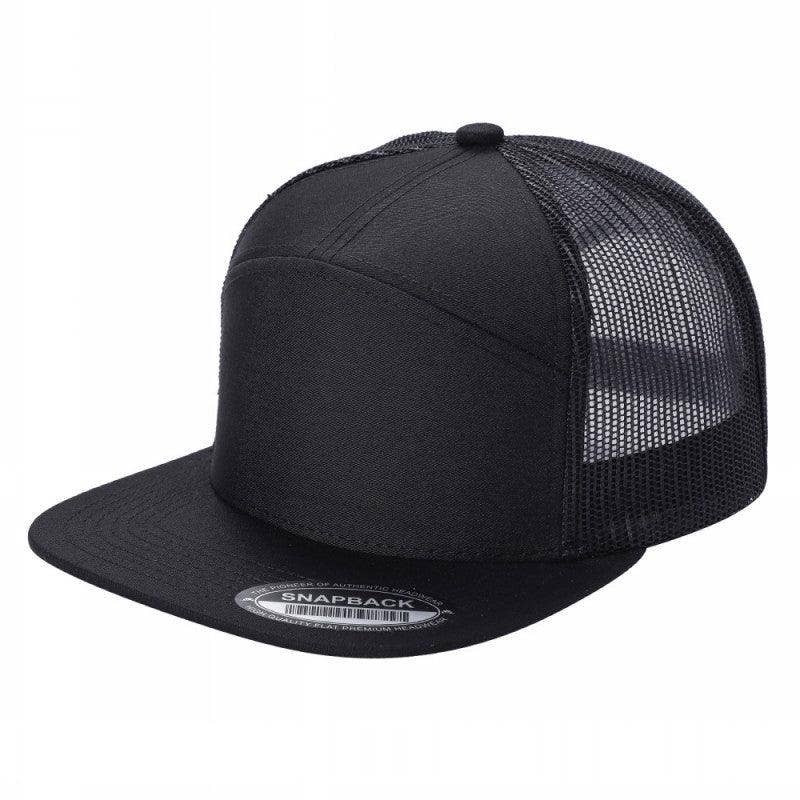 Unbranded 7-Panel Trucker Flat Bill Hat, Blank 7 Panel Mesh Back Cap